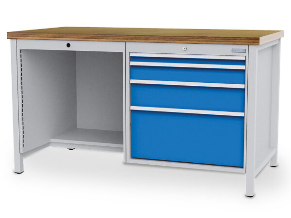 Bedrunka + Hirth Kastenwerkbank, Schubladenanzahl: 4, RAL 7035 / RAL 5012, 959 x 1500 x 750 mm (HxBxT)