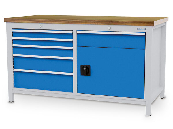 Bedrunka + Hirth Kastenwerkbank, Schubladenanzahl: 6, RAL 7035 / RAL 5012, 959 x 1500 x 750 mm (HxBxT)