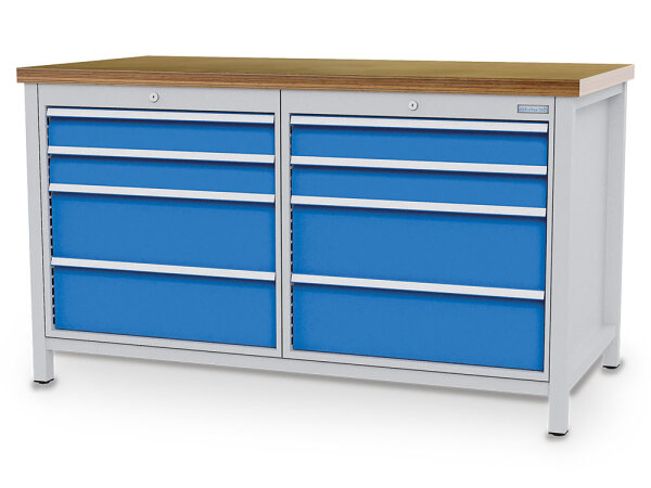 Bedrunka + Hirth Kastenwerkbank, Schubladenanzahl: 8, RAL 7035 / RAL 5012, 959 x 1500 x 750 mm (HxBxT)