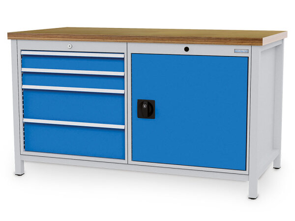 Bedrunka + Hirth Kastenwerkbank, Schubladenanzahl: 4, Anzahl Flügeltüren: 1, RAL 7035 / RAL 5012, 959 x 1500 x 750 mm (HxBxT)