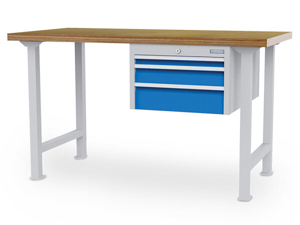 Bedrunka + Hirth Reihenwerkbank, Schubladenanzahl: 3, RAL 7035 / RAL 5012, 859 x 1500 x 750 mm (HxBxT)