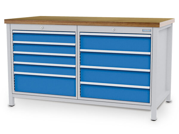 Bedrunka + Hirth Kastenwerkbank, Schubladenanzahl: 9, RAL 7035 / RAL 5012, 959 x 1500 x 750 mm (HxBxT)