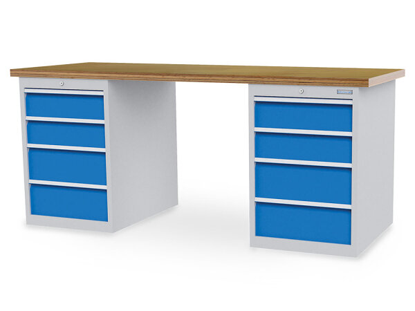 Bedrunka + Hirth Reihenwerkbank, Schubladenanzahl: 11, RAL 7035 / RAL 5012, 859 x 1500 x 750 mm (HxBxT)