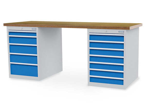 Bedrunka + Hirth Reihenwerkbank, Schubladenanzahl: 12, RAL 7035 / RAL 5012, 859 x 1500 x 750 mm (HxBxT)