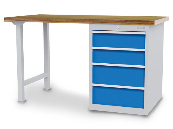 Bedrunka + Hirth Reihenwerkbank, Schubladenanzahl: 11, RAL 7035 / RAL 5012, 859 x 1500 x 750 mm (HxBxT)