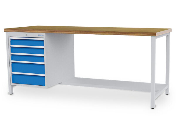 Bedrunka + Hirth Kastenwerkbank, Schubladenanzahl: 5, RAL 7035 / RAL 5012, 959 x 2000 x 750 mm (HxBxT)