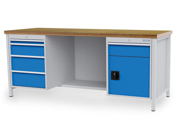 Bedrunka + Hirth Kastenwerkbank, Schubladenanzahl: 5, Anzahl Flügeltüren: 1, RAL 7035 / RAL 5012, 959 x 2000 x 750 mm (HxBxT)