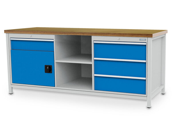 Bedrunka + Hirth Kastenwerkbank, Anzahl Flügeltüren: 1, RAL 7035 / RAL 5012, 859 x 2000 x 750 mm (HxBxT)