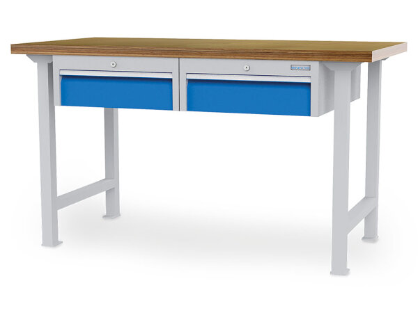 Bedrunka + Hirth Reihenwerkbank, Schubladenanzahl: 2, RAL 7035 / RAL 5012, 2000 x 750 mm (BxT)