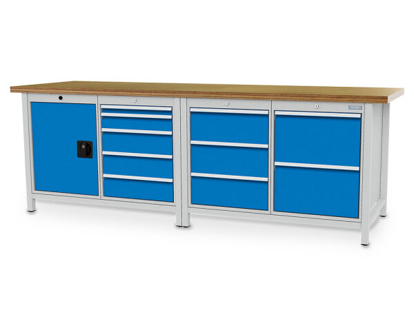 Bedrunka + Hirth Kastenwerkbank, Schubladenanzahl: 10, RAL 7035 / RAL 5012, 859 x 2500 x 750 mm (HxBxT)