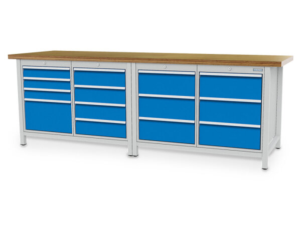 Bedrunka + Hirth Kastenwerkbank, Schubladenanzahl: 14, RAL 7035 / RAL 5012, 959 x 2500 x 750 mm (HxBxT)