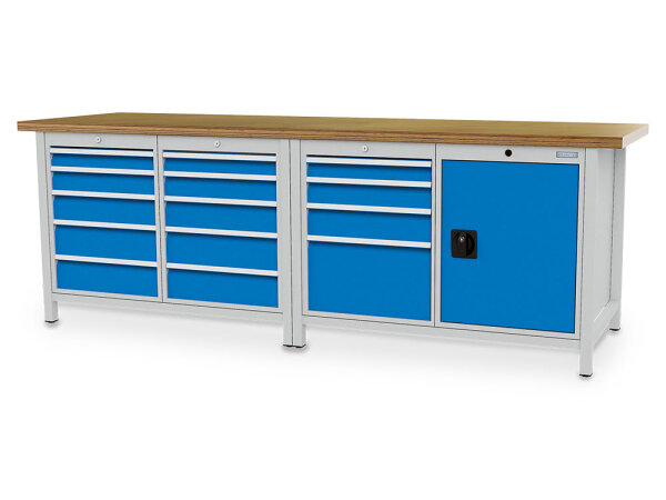 Bedrunka + Hirth Kastenwerkbank, Schubladenanzahl: 14, Anzahl Flügeltüren: 1, RAL 7035 / RAL 5012, 859 x 2500 x 750 mm (HxBxT)