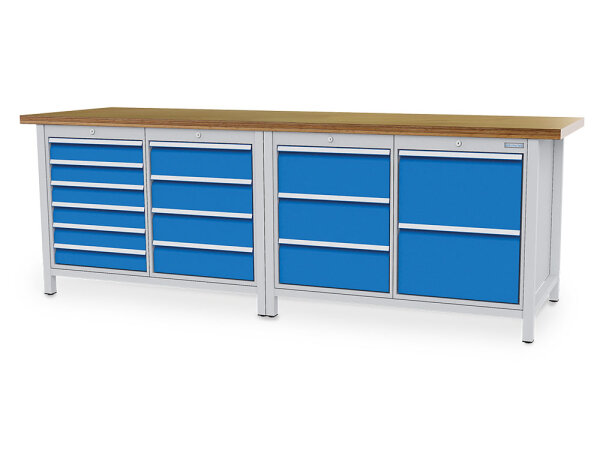 Bedrunka + Hirth Kastenwerkbank, Schubladenanzahl: 15, RAL 7035 / RAL 5012, 859 x 2500 x 750 mm (HxBxT)