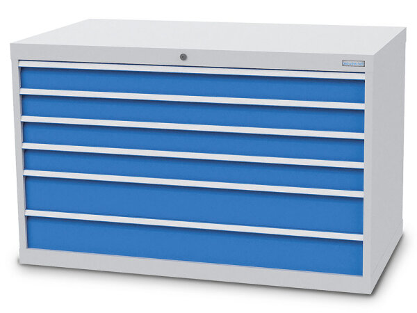Bedrunka + Hirth Schubladenschrank, Schubladenanzahl: 6, RAL 7035 / RAL 5012, 819 x 1305 x 736 mm (HxBxT)