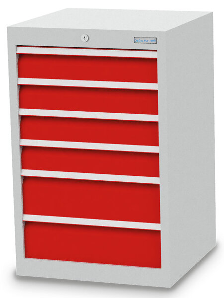 Bedrunka + Hirth Schubladenschrank, Schubladenanzahl: 6, RAL 7035 / RAL 5012, 819 x 530 x 500 mm (HxBxT)
