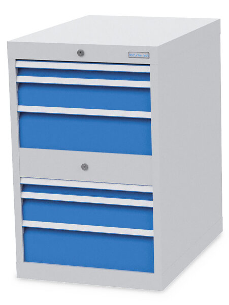 Bedrunka + Hirth Schubladenschrank, Schubladenanzahl: 6, RAL 7035 / RAL 5012, 819 x 555 x 736 mm (HxBxT)