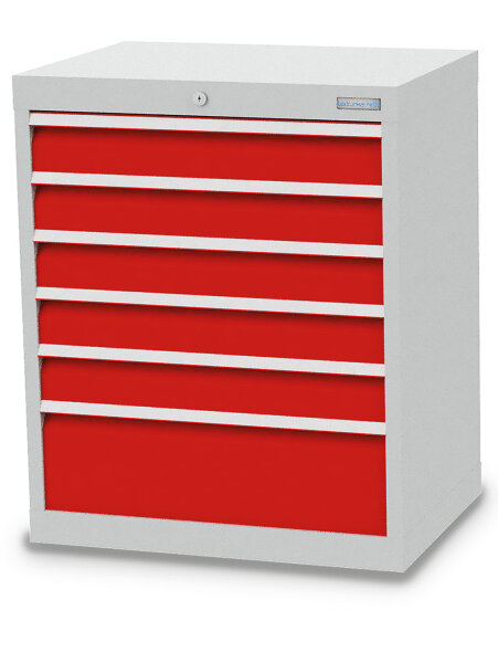 Bedrunka + Hirth Schubladenschrank, Schubladenanzahl: 6, RAL 7035 / RAL 5012, 819 x 680 x 500 mm (HxBxT)