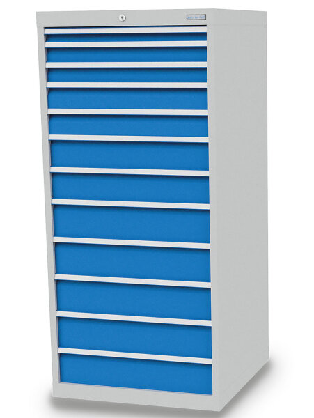 Bedrunka + Hirth Schubladenschrank, Schubladenanzahl: 12, RAL 7035 / RAL 5012, 1519 x 705 x 736 mm (HxBxT)