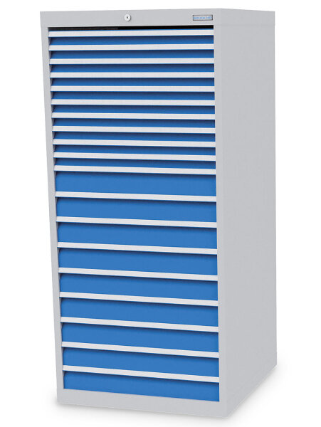 Bedrunka + Hirth Schubladenschrank, Schubladenanzahl: 19, RAL 7035 / RAL 5012, 1519 x 705 x 736 mm (HxBxT)