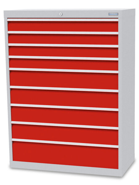 Bedrunka + Hirth Schubladenschrank, Schubladenanzahl: 9, RAL 7035 / RAL 5012, 1319 x 980 x 500 mm (HxBxT)