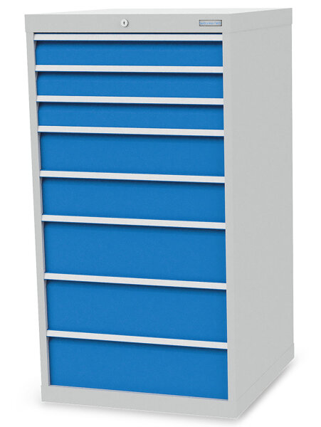 Bedrunka + Hirth Schubladenschrank, Tiefe 500 mm, Schubladenanzahl: 8, RAL 7035 / RAL 5012, 1319 x 705 x 736 mm (HxBxT)