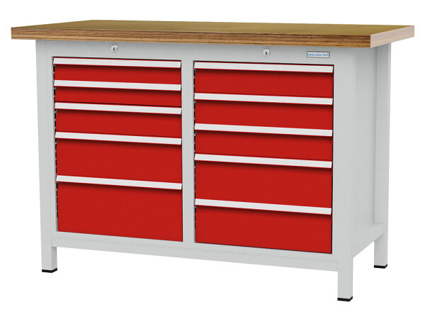Bedrunka + Hirth Kastenwerkbank, Tiefe 600 mm, R 18-16, Schubladenanzahl: 10, RAL 7035 / RAL 5012, 859 x 1250 x 600 mm (HxBxT)
