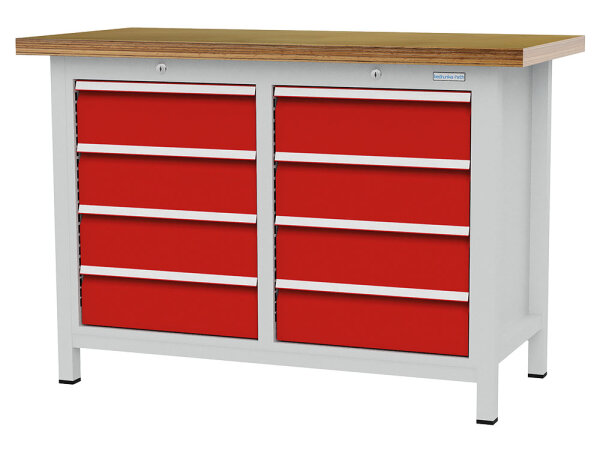 Bedrunka + Hirth Kastenwerkbank, Tiefe 600 mm, R 18-16, Schubladenanzahl: 8, RAL 7035 / RAL 5012, 859 x 1250 x 600 mm (HxBxT)