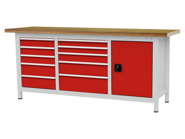 Bedrunka + Hirth Kastenwerkbank, Tiefe 600 mm R 18-16 und, Schubladenanzahl: 10, Anzahl Flügeltüre: 1, 1 x Fachboden, RAL 7035 / RAL 5012, 859 x 2000 x 600 mm (HxBxT)