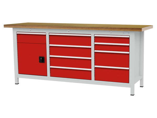 Bedrunka + Hirth Kastenwerkbank, Tiefe 600 mm R 18-16 und, Schubladenanzahl: 9, Anzahl Flügeltüre: 1, RAL 7035 / RAL 5012, 859 x 2000 x 600 mm (HxBxT)