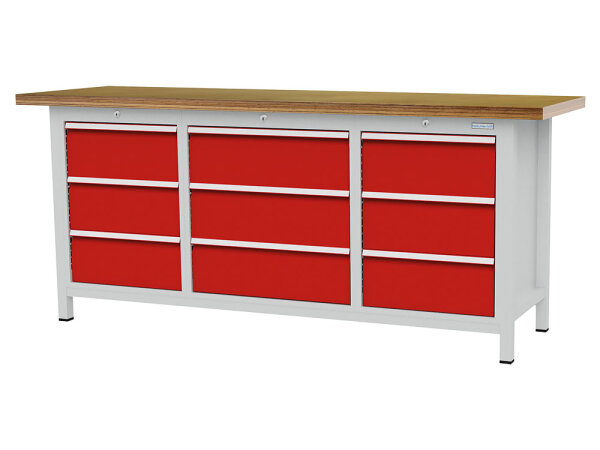 Bedrunka + Hirth Kastenwerkbank, Tiefe 600 mm R 18-16 und, Schubladenanzahl: 9, RAL 7035 / RAL 5012, 859 x 2000 x 600 mm (HxBxT)