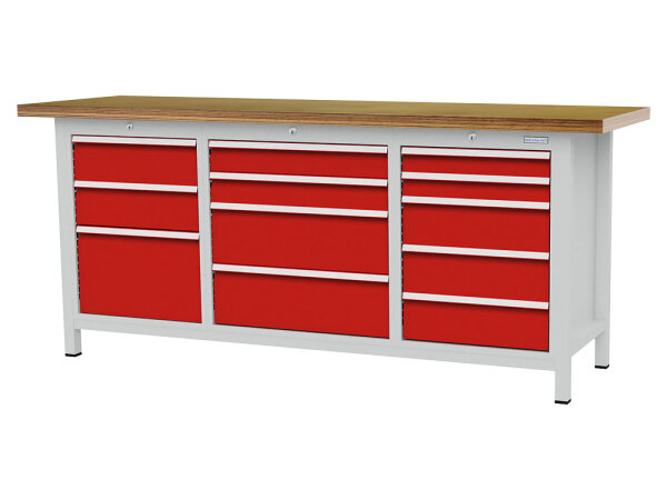 Bedrunka + Hirth Kastenwerkbank, Tiefe 600 mm R 18-16 und, Schubladenanzahl 12, RAL 7035 / RAL 5012, 859 x 2000 x 600 mm (HxBxT)
