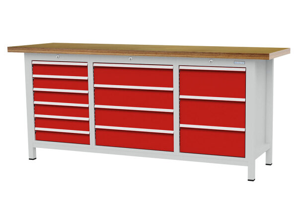 Bedrunka + Hirth Kastenwerkbank, Tiefe 600 mm R 18-16 und, Schubladenanzahl 13, RAL 7035 / RAL 5012, 859 x 2000 x 600 mm (HxBxT)