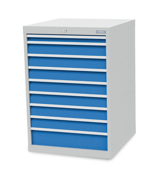 Bedrunka + Hirth Schubladenschrank Tiefe 736, 9 x Schublade, RAL 7035 / RAL 5012, 1019 x 705 x 736 mm (HxBxT)