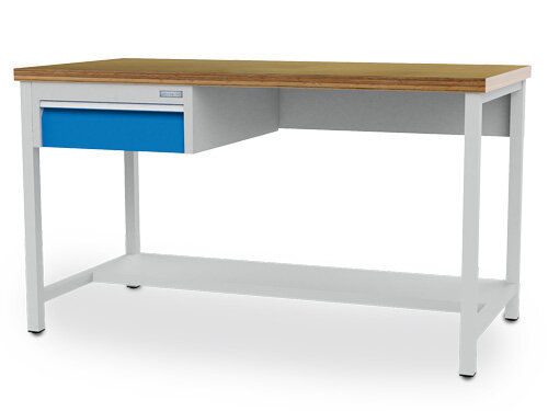 Bedrunka + Hirth Arbeitswerktisch, Hängeschubladenblock mit 1 x Schublade, RAL 7035 / RAL 5012, 859 x 1500 x 750 mm (HxBxT)