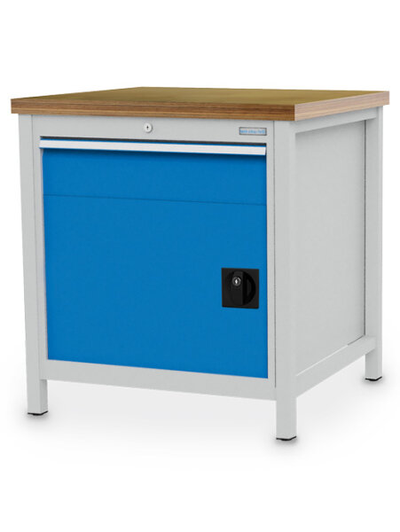 Bedrunka + Hirth Kastenwerkbank Breite 810 mm, R24-24, 1 x Schublade, 1 x Flügeltüre, RAL 7035 / RAL 5012, 859 x 810 x 750 mm (HxBxT)