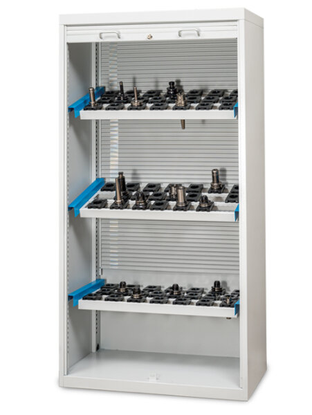 Bedrunka + Hirth CNC-Rollladenschrank mit Kunststoff Rollladen inkl. 3 x CNC-Werkzeugaufnahmerahmen geneigt oder gerade einsetzbar, Tiefe 500, RAL 7035, 1950 x 1000 x 500 mm (HxBxT)