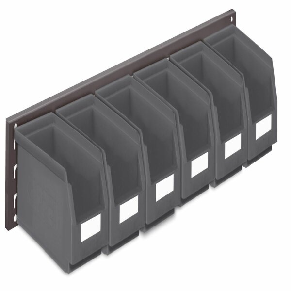 ®RasterPlan Wandschiene Schlitzplatte Set 11 L 920 mm x H 140 mm RAL 7016. 6 x Lagersichtkästen Größe 5.