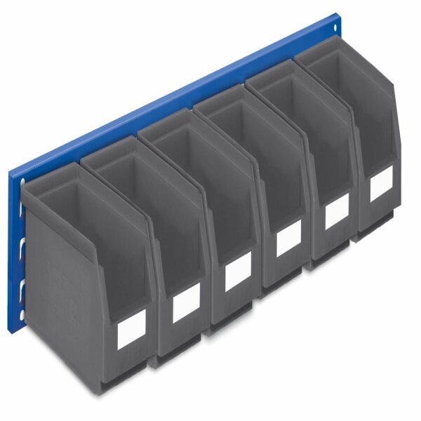 ®RasterPlan Wandschiene Schlitzplatte Set 11 L 920 mm x H 140 mm RAL 5010. 6 x Lagersichtkästen Größe 5.