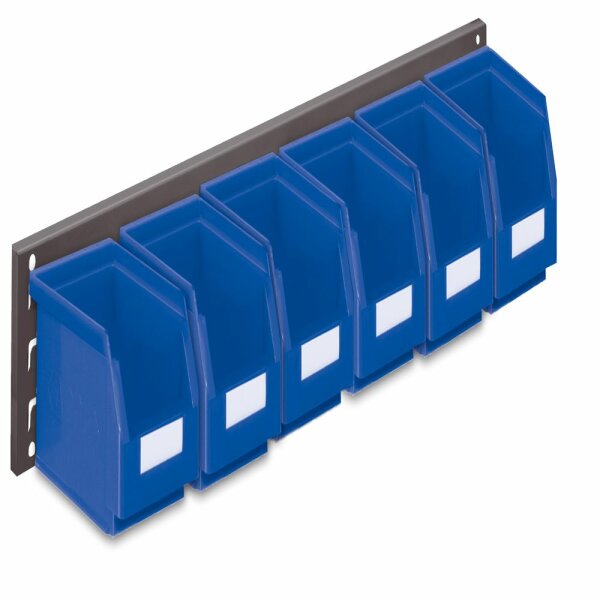 ®RasterPlan Wandschiene Schlitzplatte Set 8 L 920 mm x H 140 mm RAL 7016. 6 x Lagersichtkästen Größe 6.