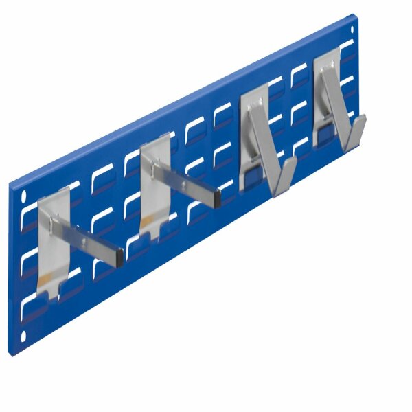 ®RasterPlan Wandschiene Schlitzplatte Set 9 L 920 mm x H 140 mm RAL 5010. 2 x Universalhalter 2 x Dornträger.