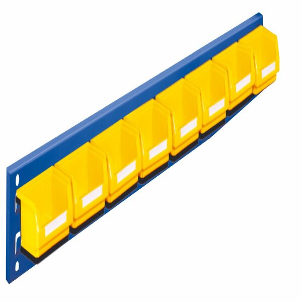 ®RasterPlan Wandschiene Schlitzplatte Set 2 L 920 mm x H 100 mm RAL 5010. 8 x Lagersichtkästen Größe 8.