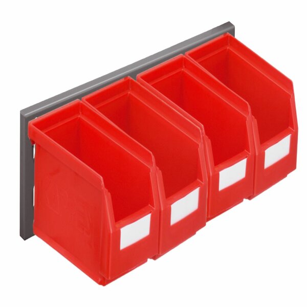 ®RasterPlan Wandschiene Schlitzplatte Set 4 L 460 mm x H 100 mm RAL 7016. 4 x Lagersichtkästen Größe 7.