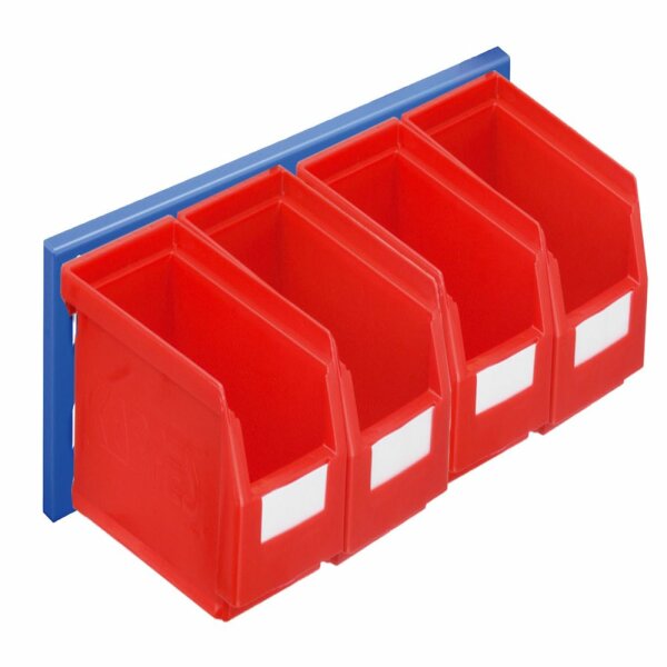 ®RasterPlan Wandschiene Schlitzplatte Set 4 L 460 mm x H 100 mm RAL 5010. 4 x Lagersichtkästen Größe 7.
