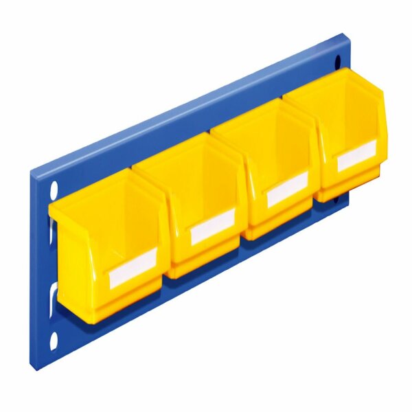 ®RasterPlan Wandschiene Schlitzplatte Set 1 L 460 mm x H 100 mm RAL 5010. 4 x Lagersichtkästen Größe 8.