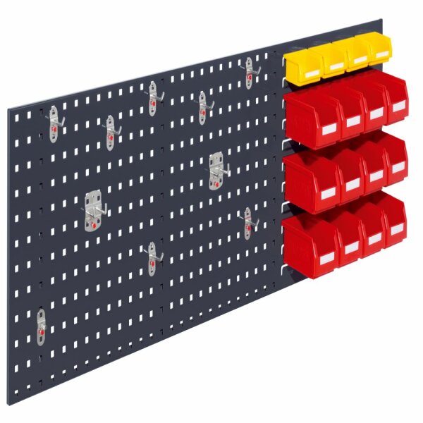 ®RasterPlan Kombiplatte Set 2 RAL 7016. 1 x Kombiplatte H 450 x B 1500 mm 12 x Lagersichtkästen Größe 7 4 x Lagersichtkästen Größe 8 1 x Werkzeughaltersortiment 10-teilig.