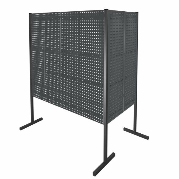 ®RasterPlan Trennwand Doppelfeld 90° 1000 / 2000 mm H1500 mm RAL 7016. Mit 3 ®RasterPlan Lochplatten 3 ®RasterPlan Schlitzplatten.