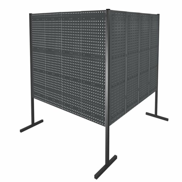 ®RasterPlan Trennwand Doppelfeld 90° 2000 / 2000 mm H1500 mm RAL 7016. Mit 4 ®RasterPlan Lochplatten 4 ®RasterPlan Schlitzplatten.