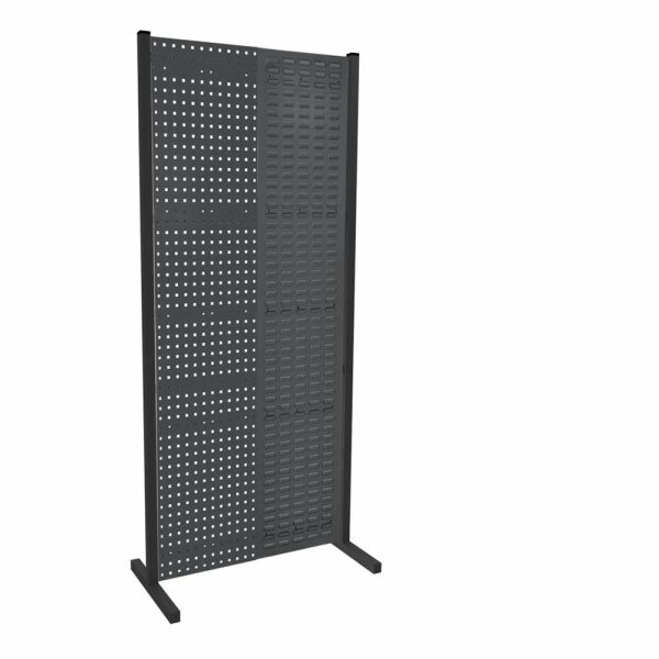 ®RasterPlan Trennwand Einzelfeld L1000 mm H2000 mm RAL 7016. Mit 1 ®RasterPlan Lochplatte 1 ®RasterPlan Schlitzplatte.