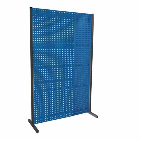 ®RasterPlan Trennwand Einzelfeld L1500 mm H2000 mm RAL 5010. Mit 2 ®RasterPlan Lochplatten 1 ®RasterPlan Schlitzplatte..