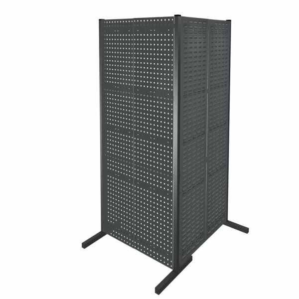 ®RasterPlan Trennwand Doppelfeld 90° 1000 / 1000 mm H2000 mm RAL 7016. Mit 2 ®RasterPlan Lochplatten 2 ®RasterPlan Schlitzplatten.